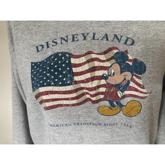Vintage DISNEYLAND USA Flag Womens Girls Sweatshirt Size Small Gray Mickey Mouse - Picture 2 of 7